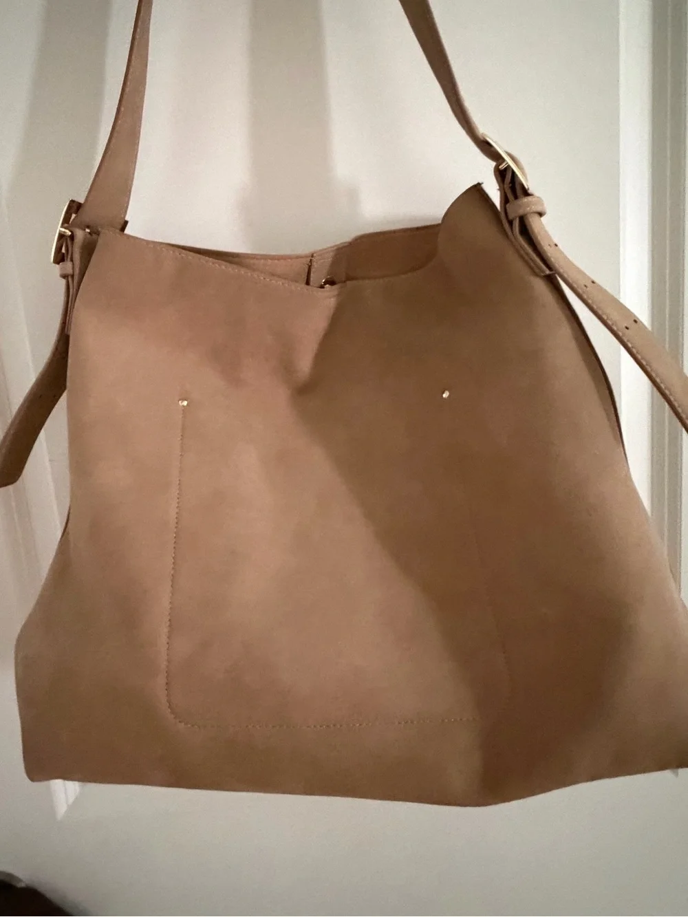 Women's Suede Shoulder Bag in Tan Gold Hardware tote